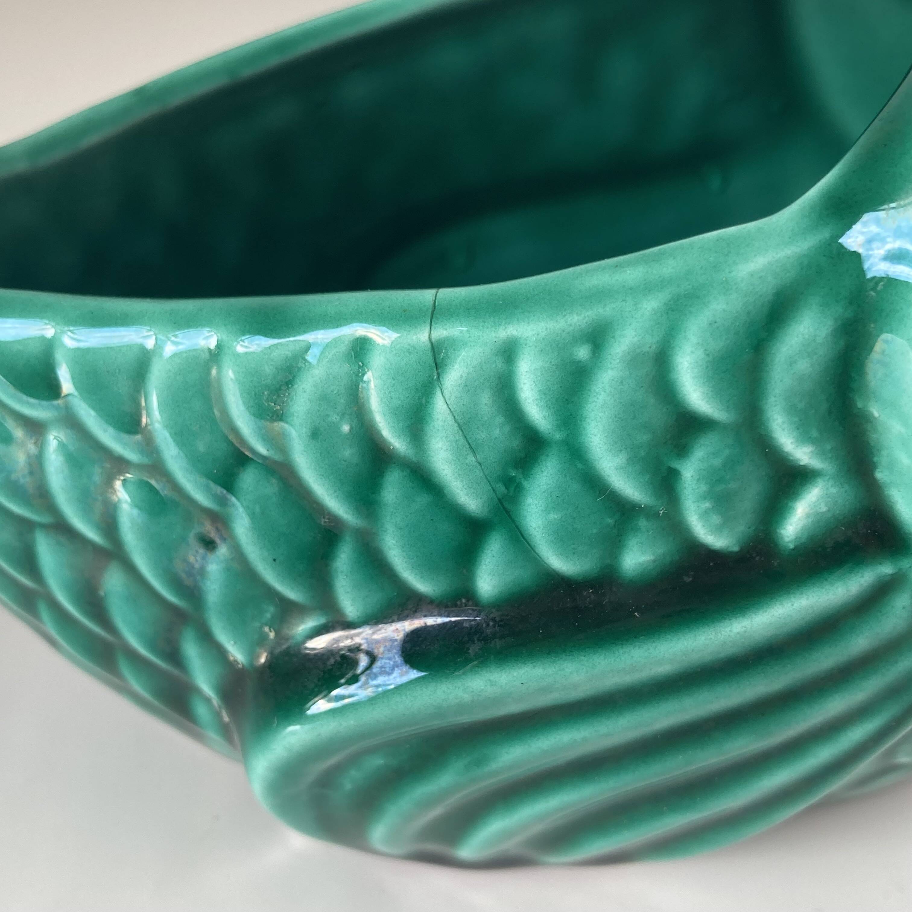 Vide-poche poisson en faïence verte Vallauris