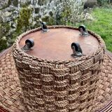 Table basse et 3 tabourets en corde 1970