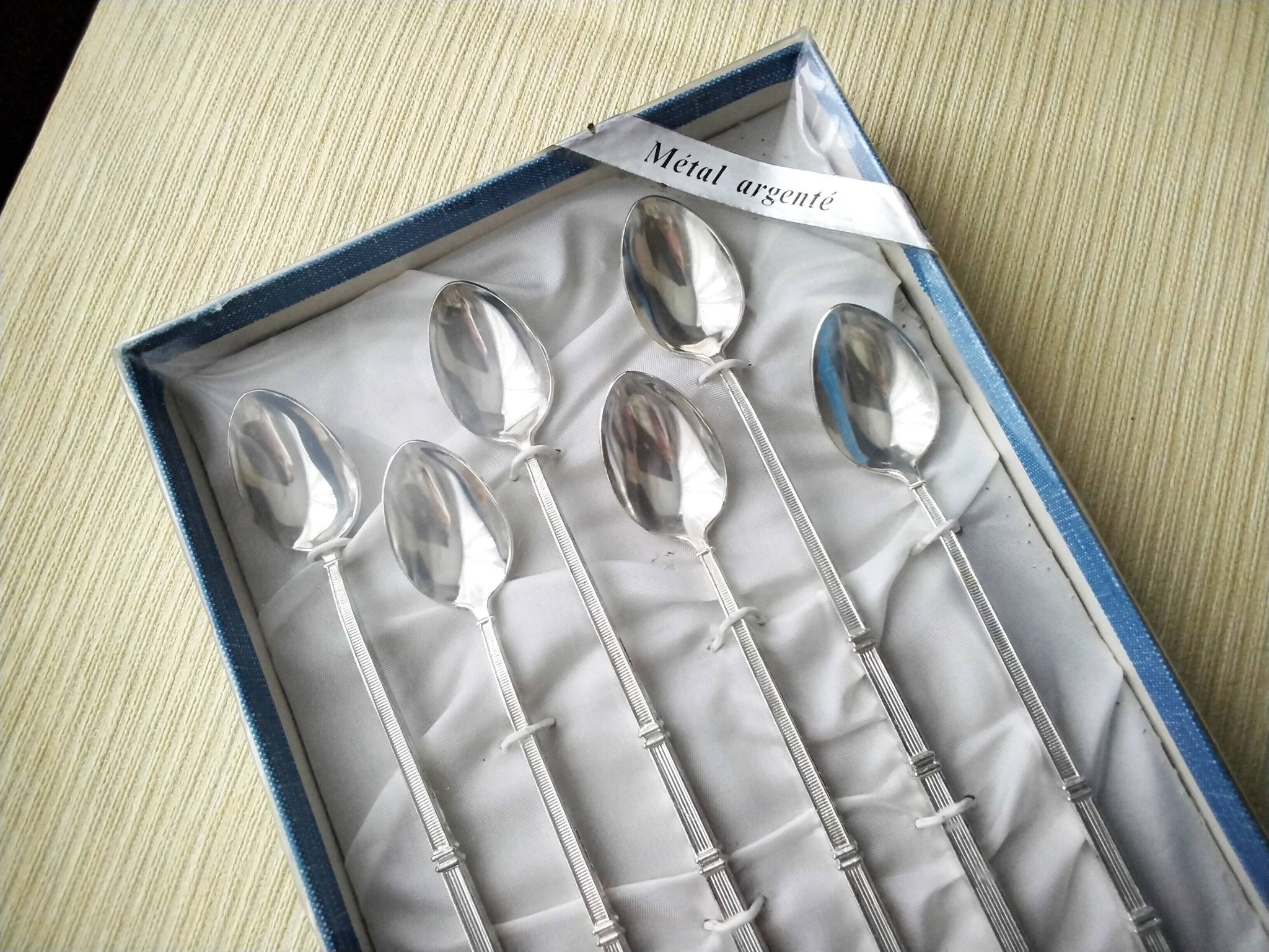 Box of 6 ice cream spoons, mazagran in silver metal "Russian style"