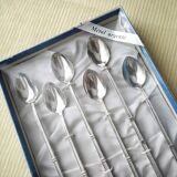 Box of 6 ice cream spoons, mazagran in silver metal "Russian style"