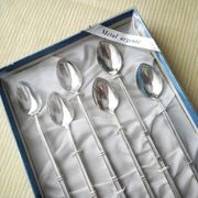 Box of 6 ice cream spoons, mazagran in silver metal "Russian style"