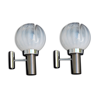 Pair of wall lamps Mazzega opalescent Murano Italy