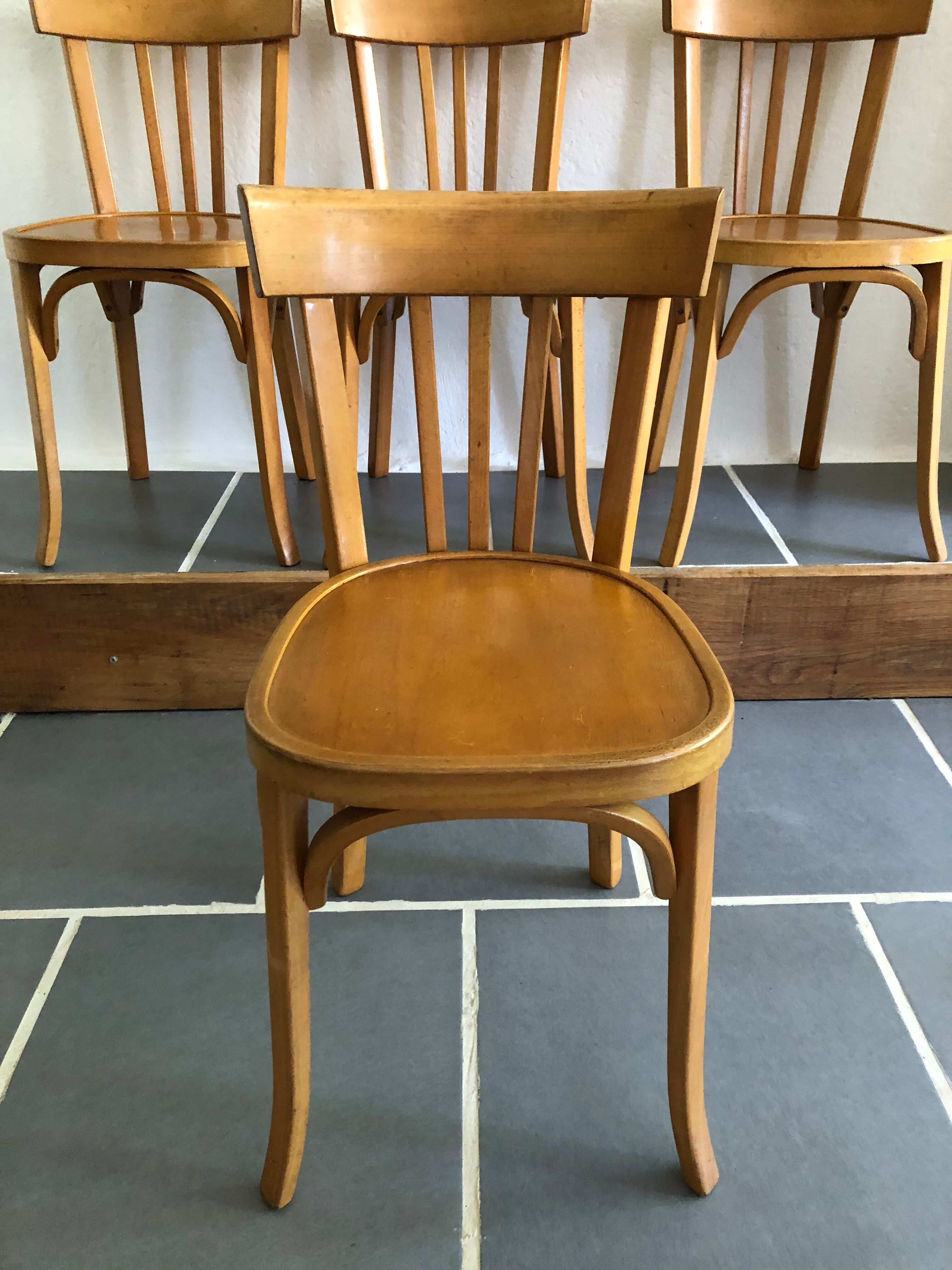 4 vintage Baumann beech chairs