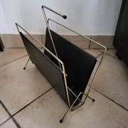 Vintage metal magazine rack in gold and black vinyl Newspaper holder