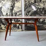 Italian dining table with sculptural beech base and pink marble, 1950s