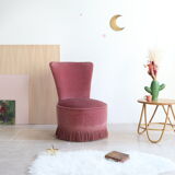 Vintage toad armchair in pink velvet with fringes, 50s/60s