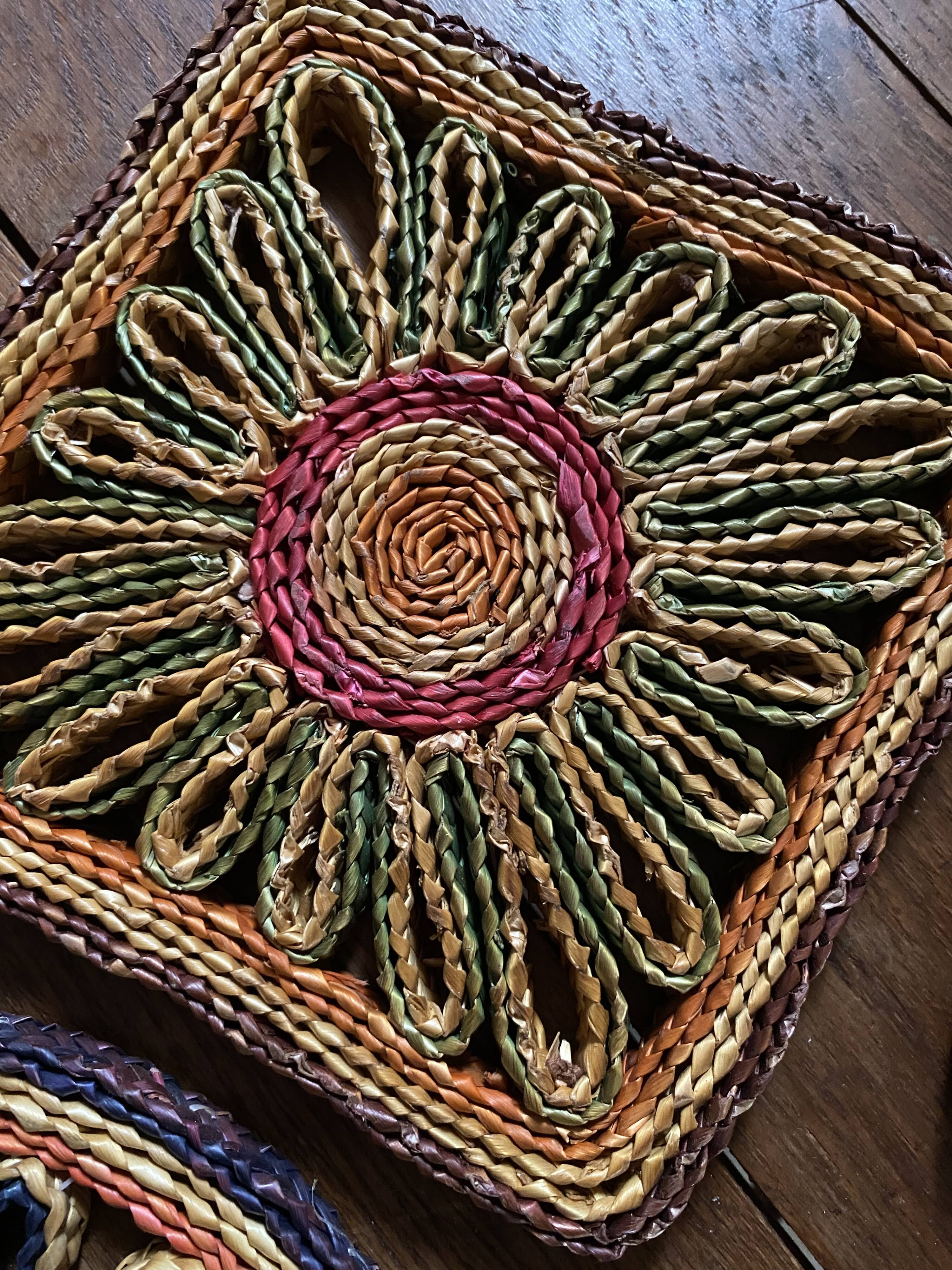 5 braided straw coasters bohemian style