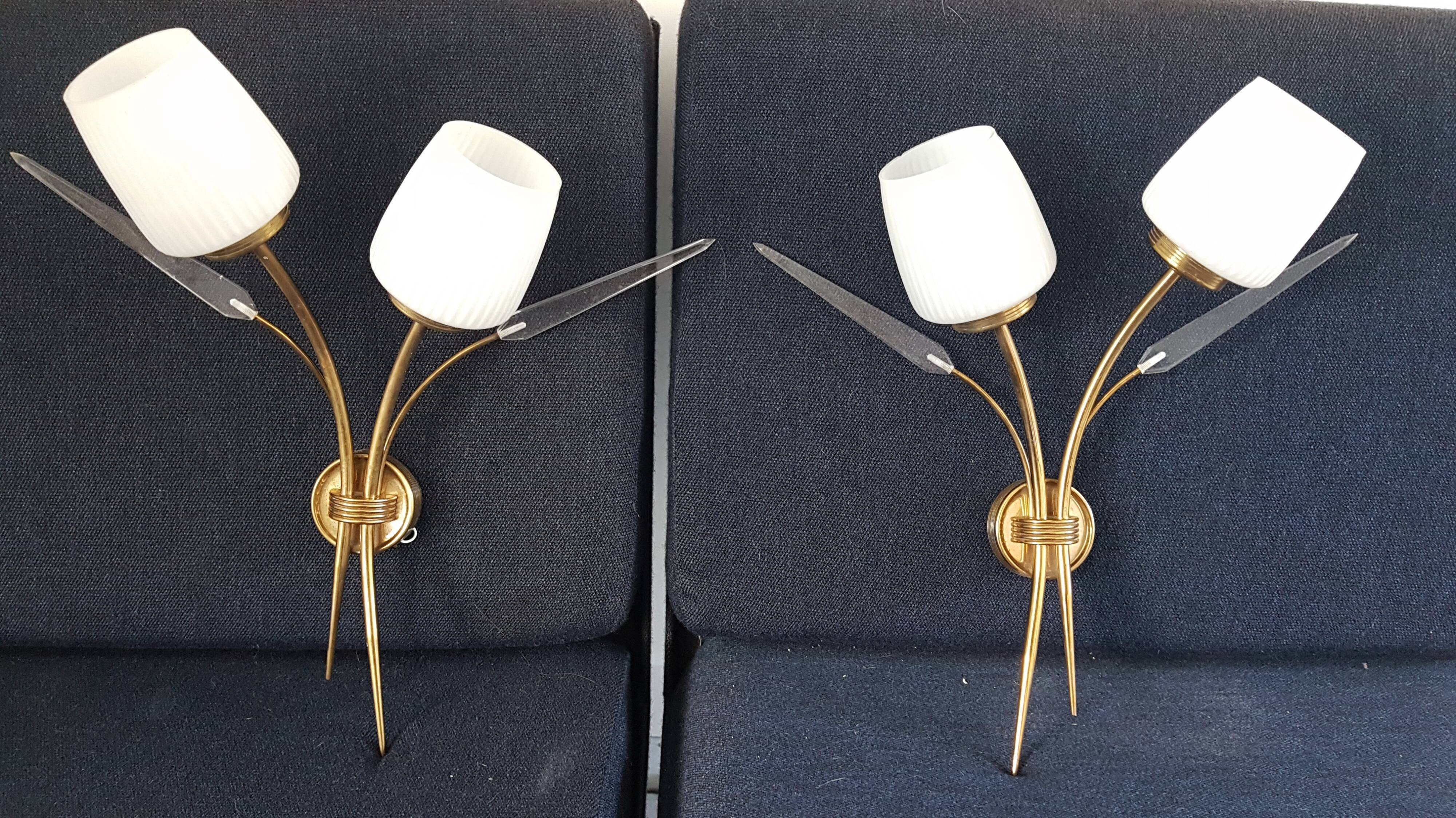 Brass and glass wall light