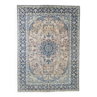 10x14 Navy Blue & Salmon Vintage Persian Rug, Geometric Style Classic Rug