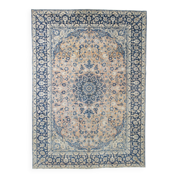 10x14 Navy Blue & Salmon Vintage Persian Rug, Geometric Style Classic Rug