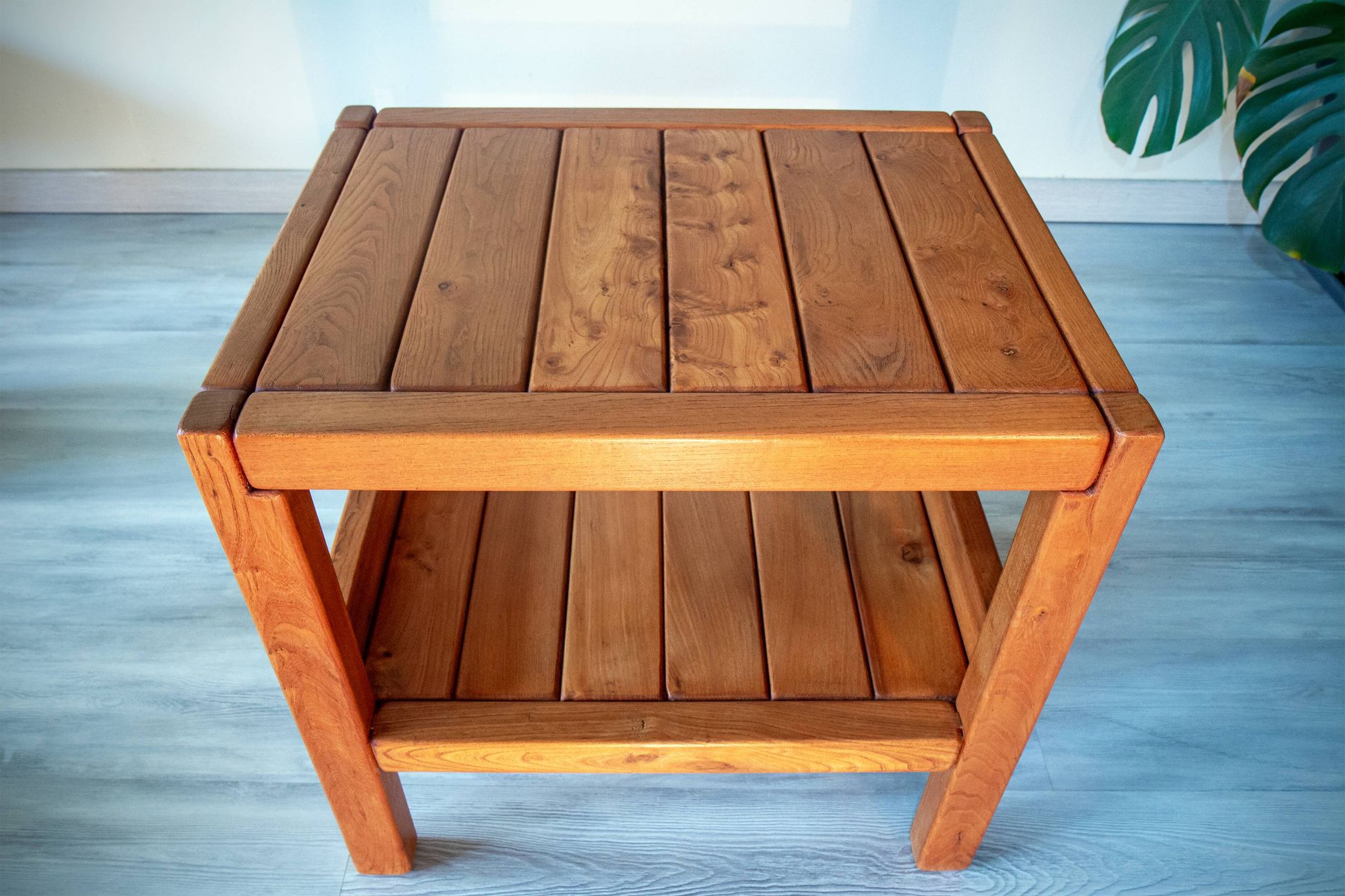 Side table in solid elm, Roche Bobois, 1980