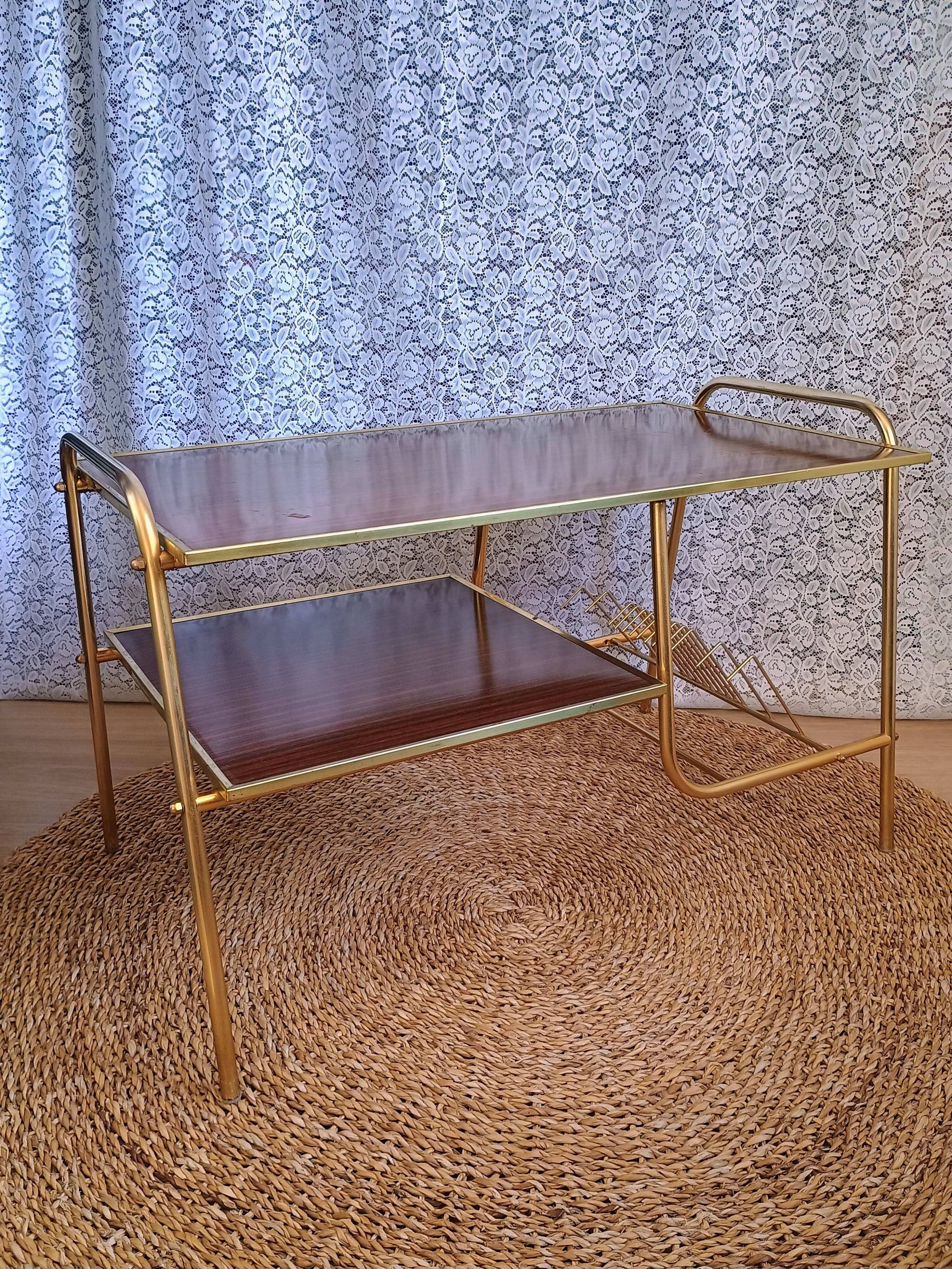 Coffee table with gold metal vinyl holder from the 70s)