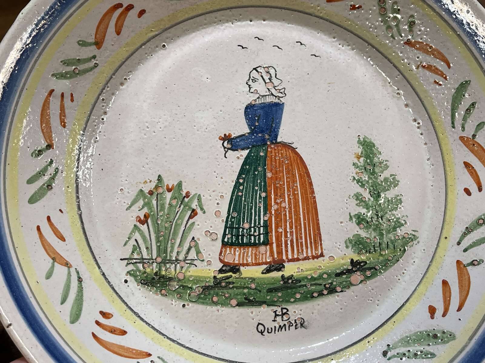Pair of HB Quimper earthenware plates from the 1920s