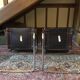 Leather and steel armchairs