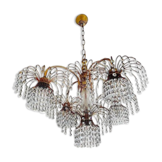 Lustre en cristal de Murano cadre pagode en métal doré 1970