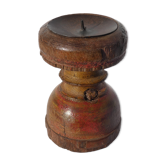 Candle holder round wood old teak patina of origin India