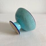 Small footed cup in Longwy enamel "Florence" blue