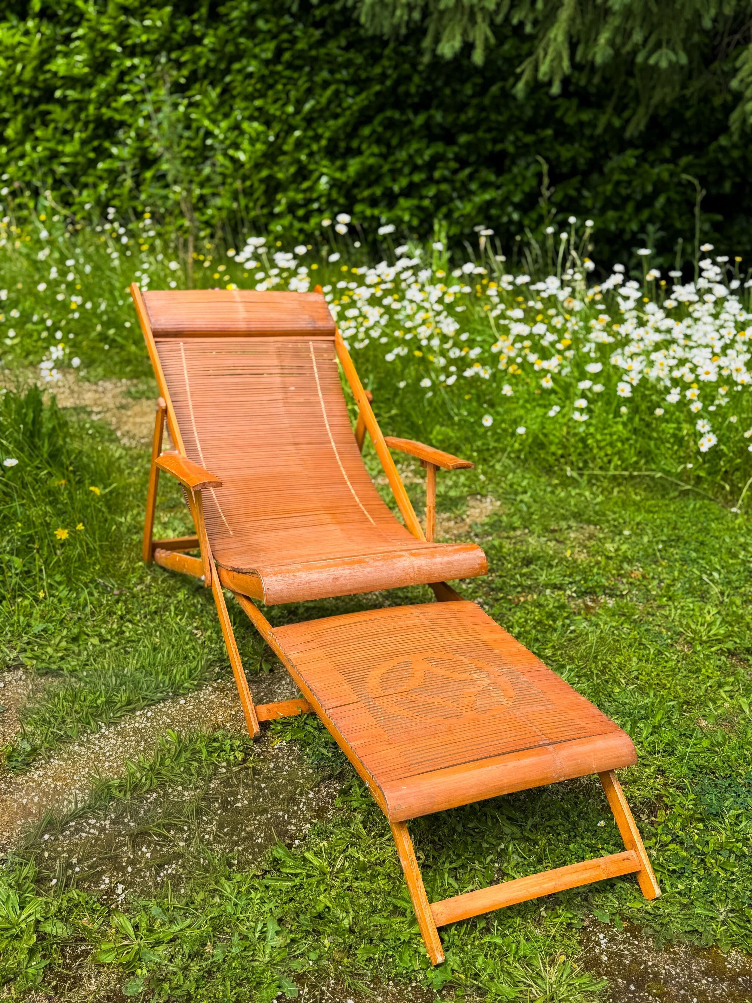 Vintage Japanese bamboo lounge chair & ottoman