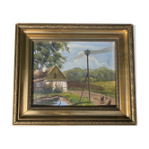 Vintage Farmhouse Landscape Oil Painting