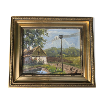 Vintage Farmhouse Landscape Oil Painting