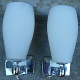 Pair of INDA adjustable white opaline chrome wall lights