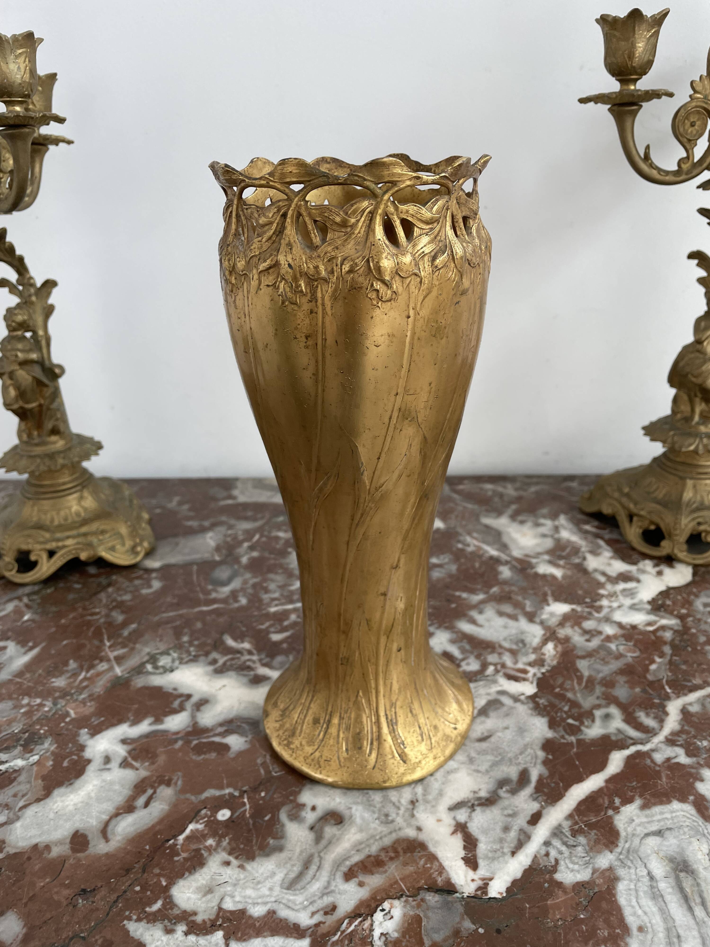 Antique, Gallia vase, Art Nouveau, French goldsmith Christofle, stamped, décor 4780, gilded