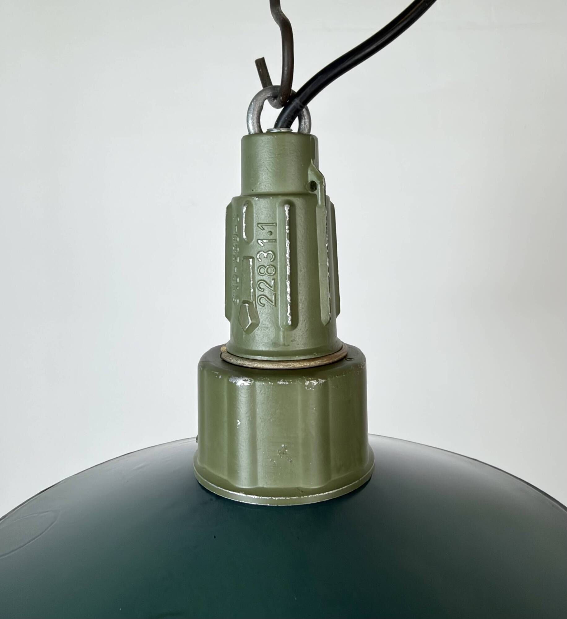 Industrial Petrol Enamel Military Pendant Lamp with Cast Aluminium Top
