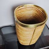 Rattan and brass umbrella stand, Italy, 1970