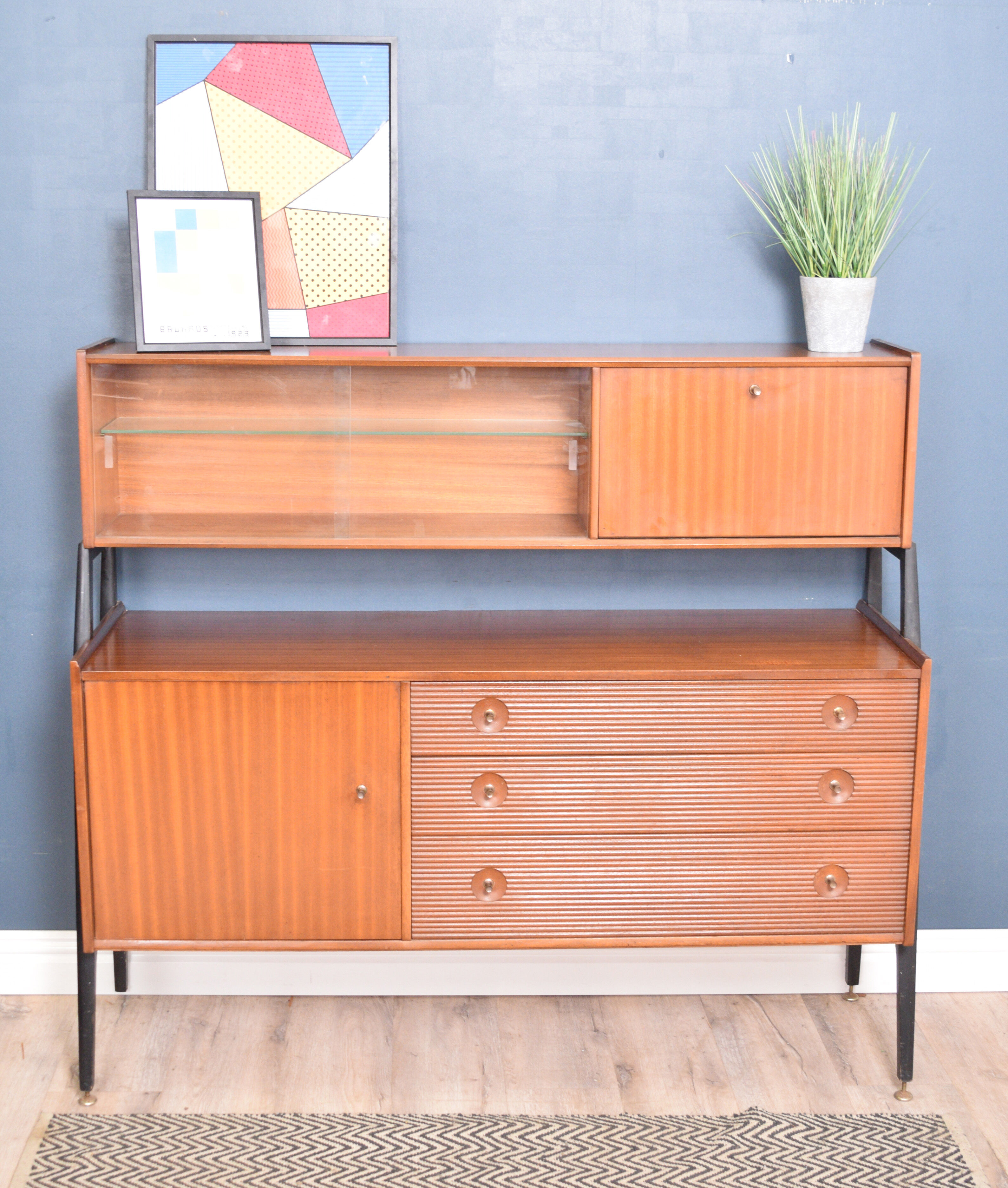 Restored Teak 1960s Nathan High Sideboard Cabinet
