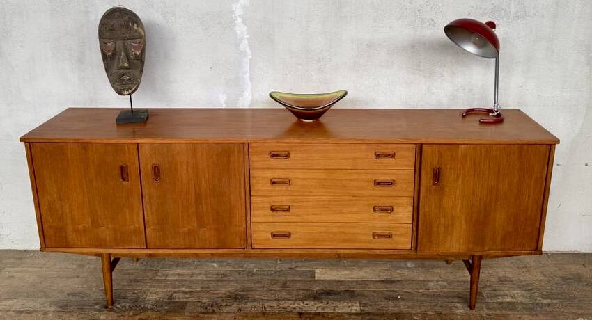 Teak sideboard 220 cm 3 doors 4 drawers 1960