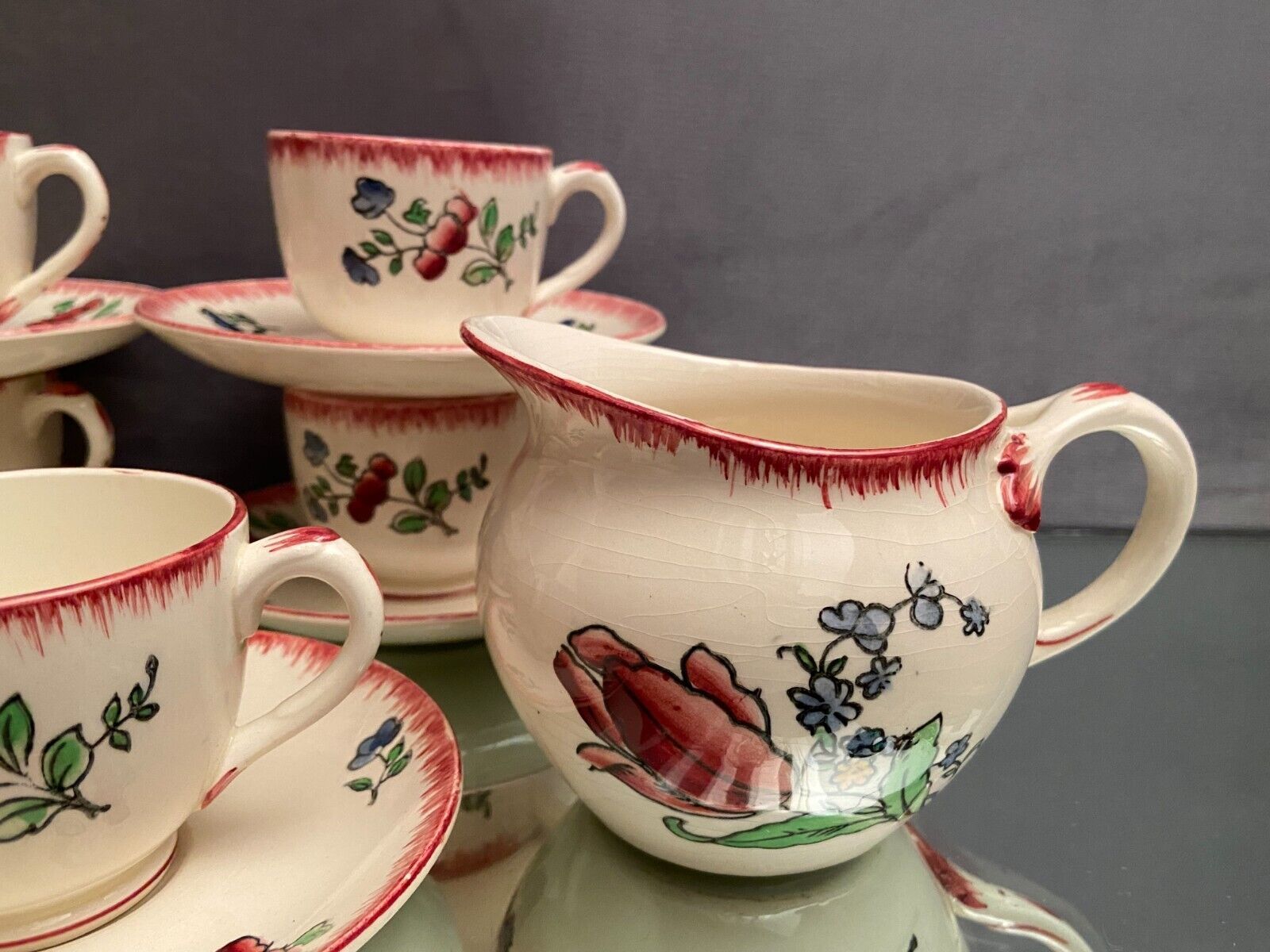 Gien tiled coffee set décor Lorraine Coffee maker cups milk jug