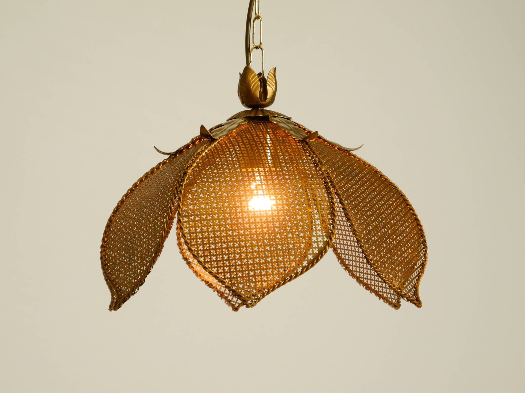 Beautiful rare 1980s Regency floral design brass ceiling lamp