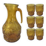 🍂 Set of vintage amber glass glasses and carafe 🍂