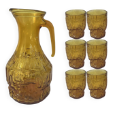 🍂 Série de verres et carafe en verre ambré vintage 🍂