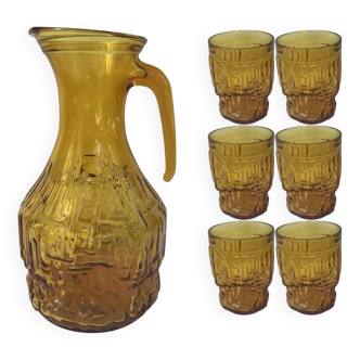 🍂 Set of vintage amber glass glasses and carafe 🍂