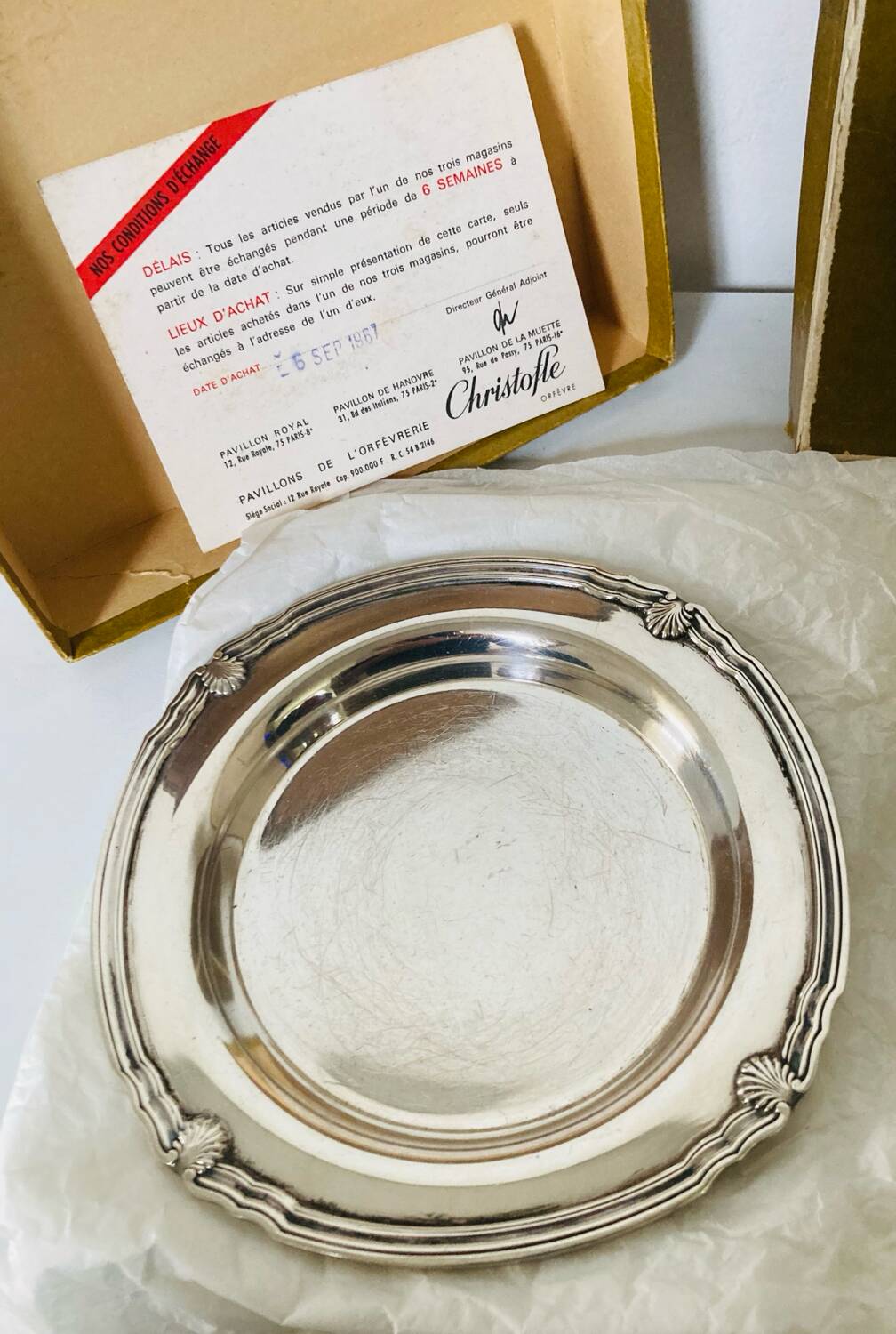 Christofle / galia trays in hallmarked silver metal in their case
