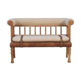 Luxury Handcrafted Rustic Chic Hallway Bench - Mango Wood,  Boucle & Buffalo Leather