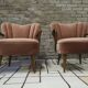 Pair of pink velvet cocktail armchairs 1960