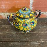 Sweet box with handles, antique caltagirone polychrome ceramic.