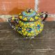 Sweet box with handles, antique caltagirone polychrome ceramic.