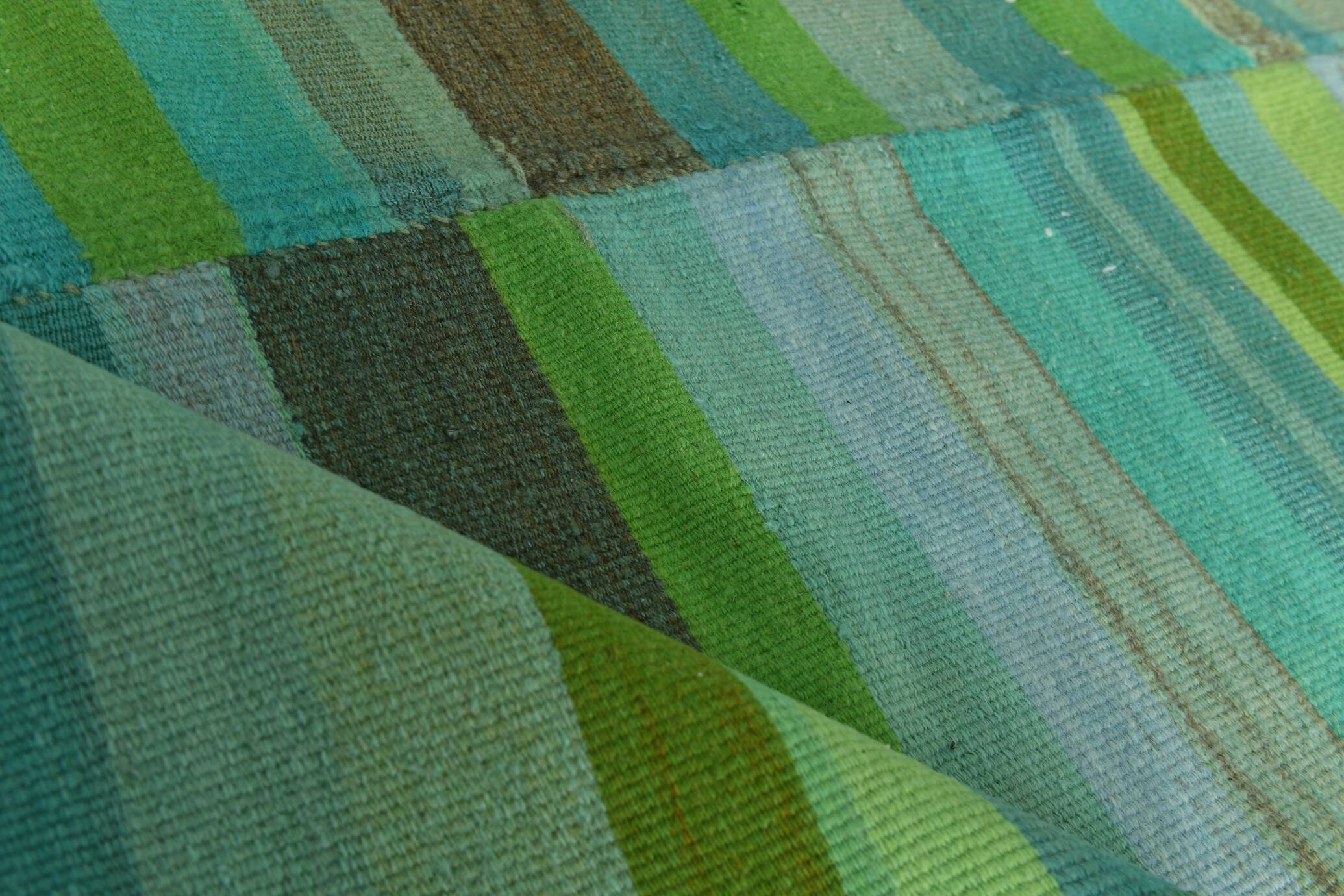 7x9 Shades Of Green Vintage Kilim Rug, 213x281Cm