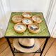 Bamboo butterfly tray and 6 vintage coasters