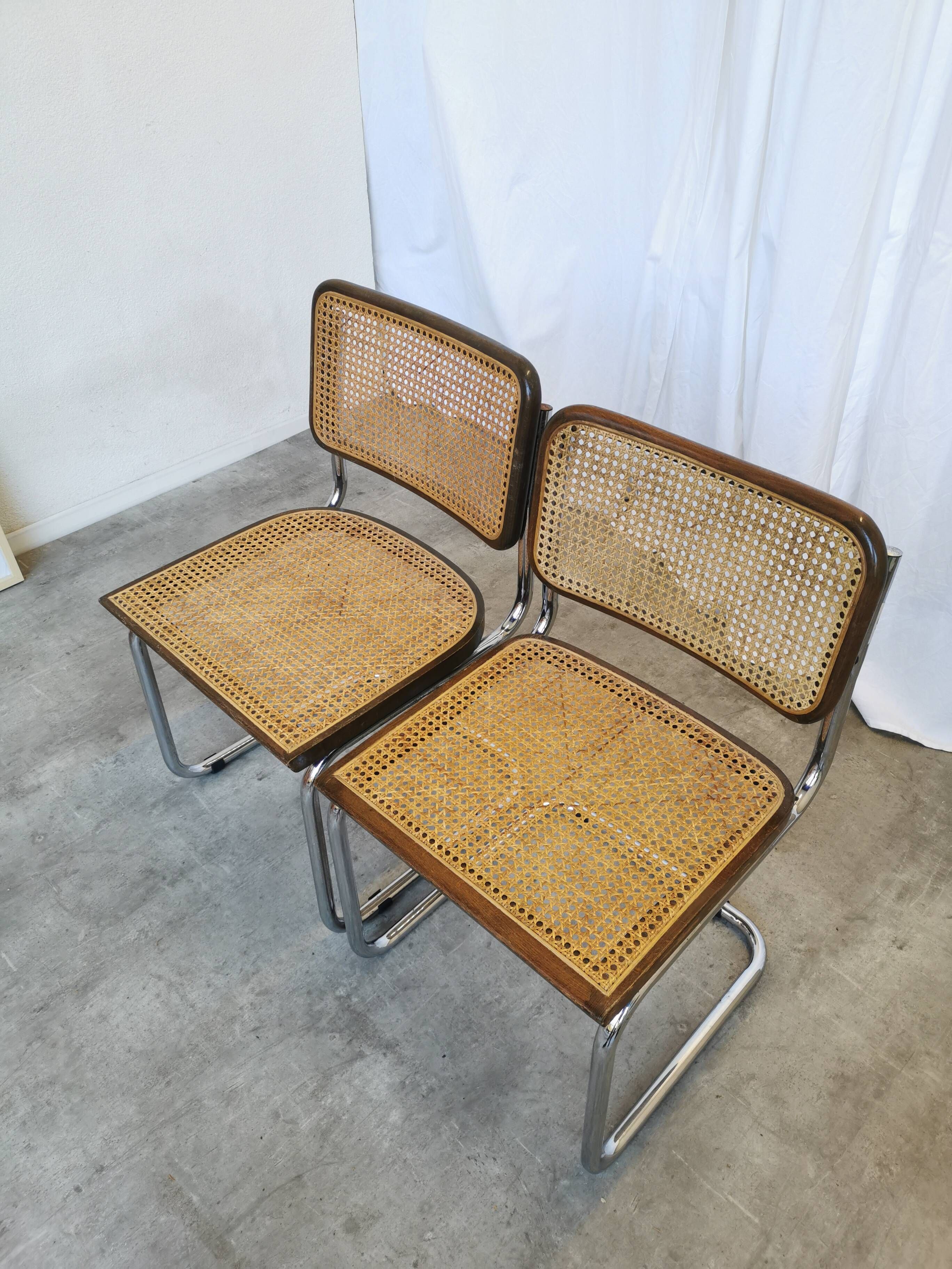 Set of 2 Vintage Cesca Cane Chair: 1970s Italian Mid-Century Modern Dining