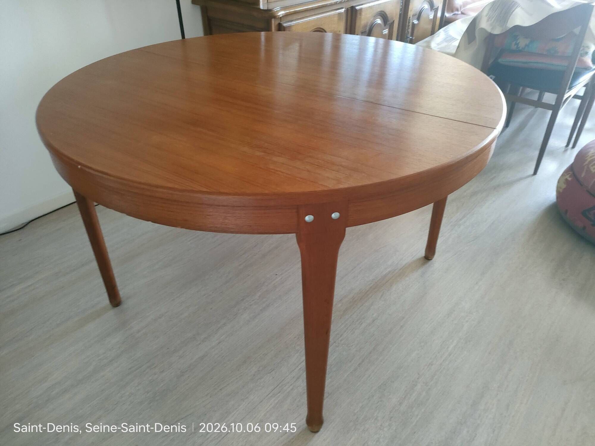 Scandinavian dining table, signed Meubles TV Paris, 1960.