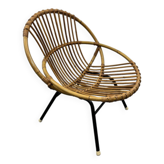 Chaise en Rotin et Métal de Rohé Noordwolde, Pays-Bas, 1950s