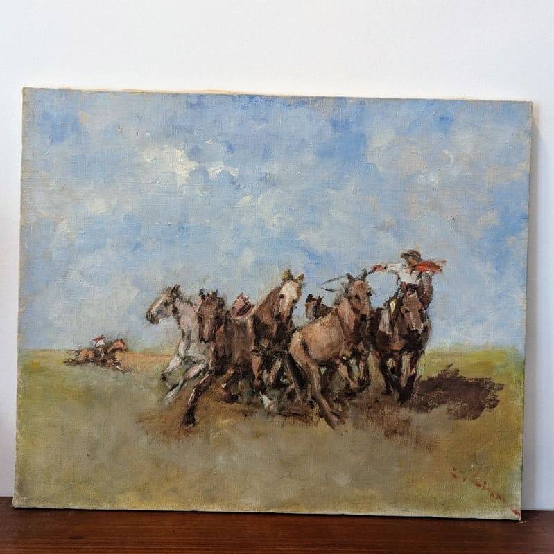 Huile sur toile "Les chevaux sauvages"