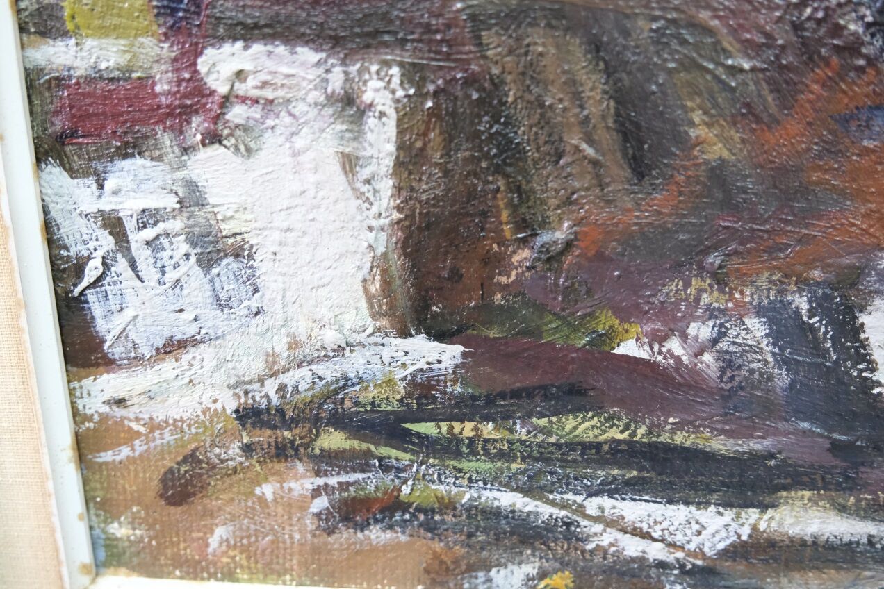 Swedish Modern Painting, Signed,  1955, Oil on Panel, Framed