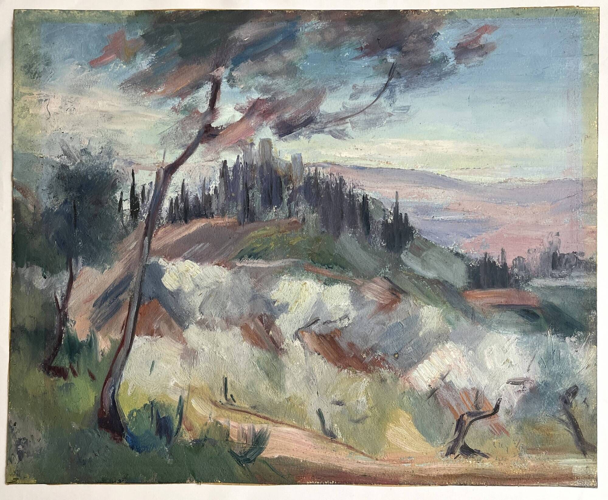 Oil on Canson, landscape located in Italy, signed mid 20th century.