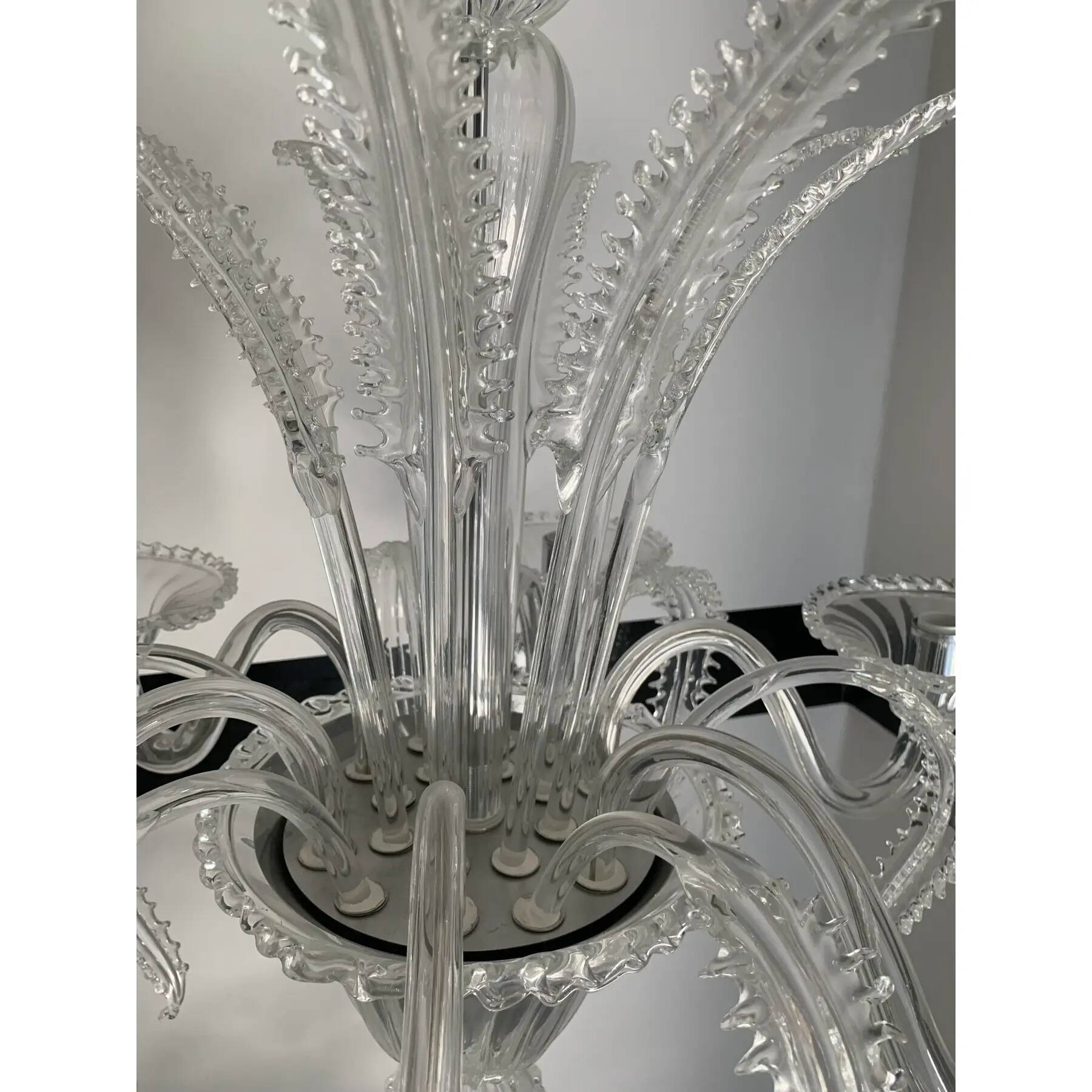 Transparent Murano-Style Venetian Glass Chandelier Featuring Fern (“Felci”)