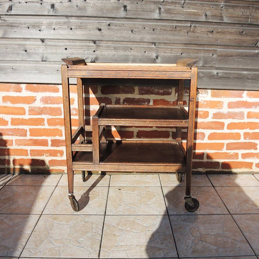 Vintage Art Deco wooden serving trolley with removable tray.